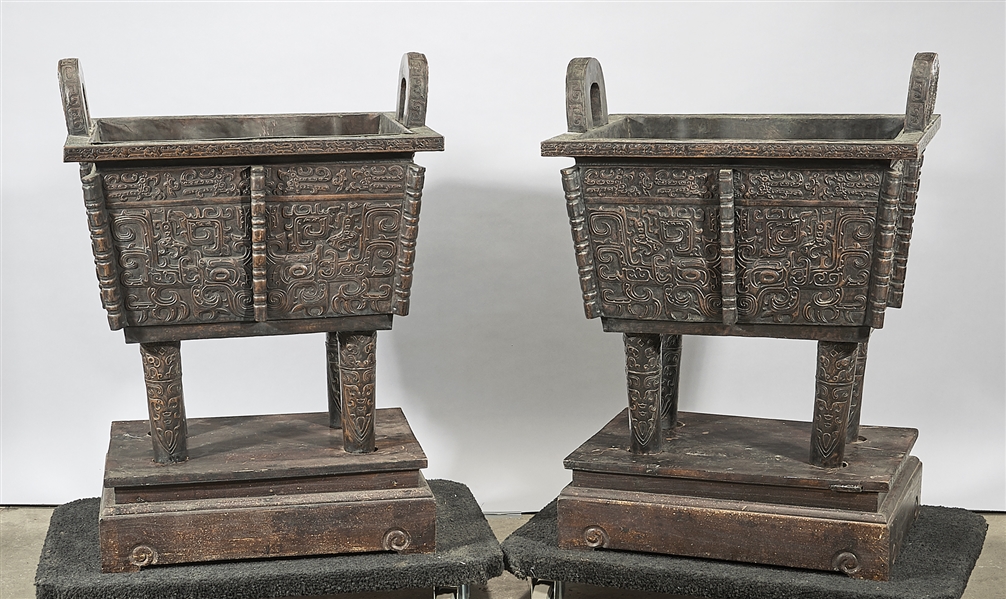 Pair of Chinese hollow metal archaistic