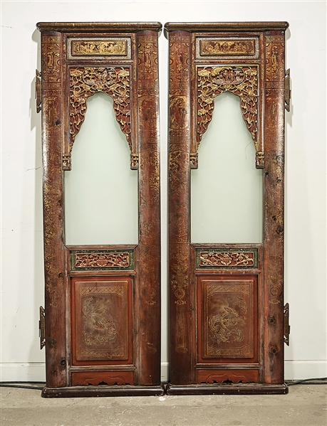 Pair of Chinese painted wood and
