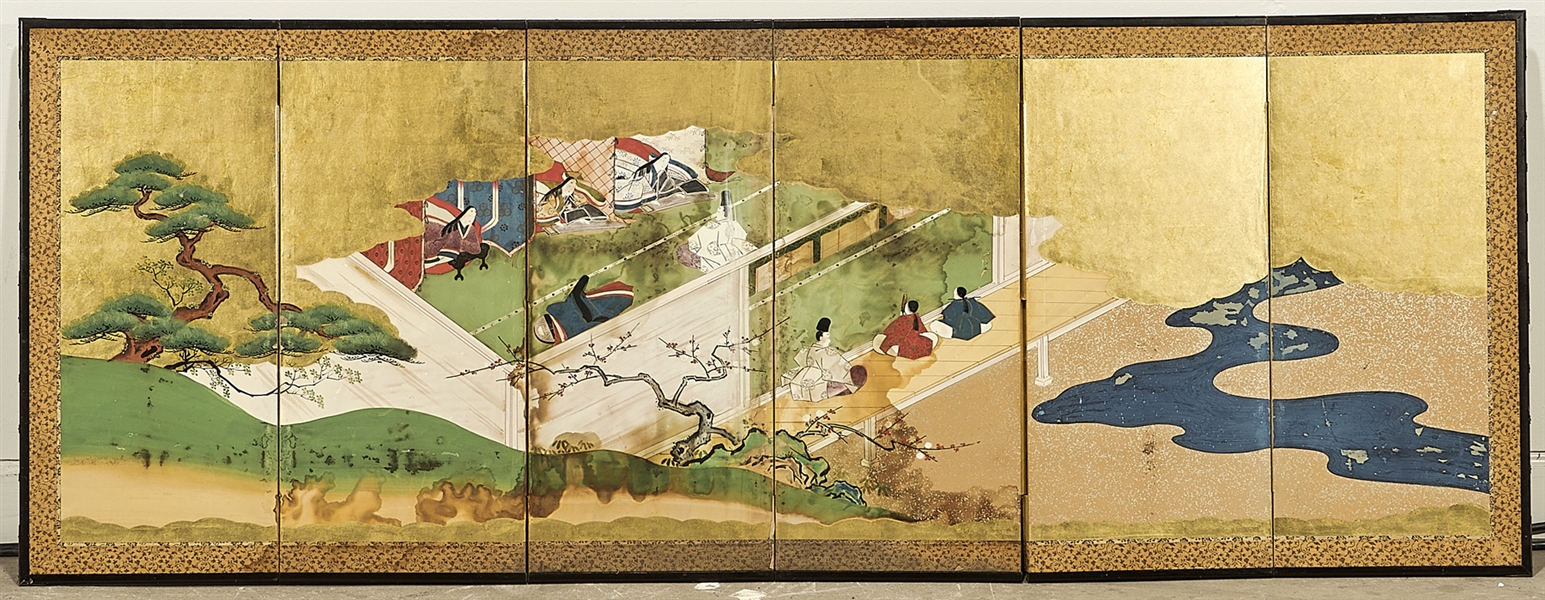 Antique Japanese six panel painted 2ae924