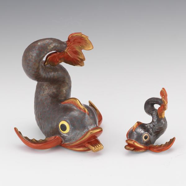 TWO HEREND PORCELAIN KOI FISH FIGURINES 2ae9d8