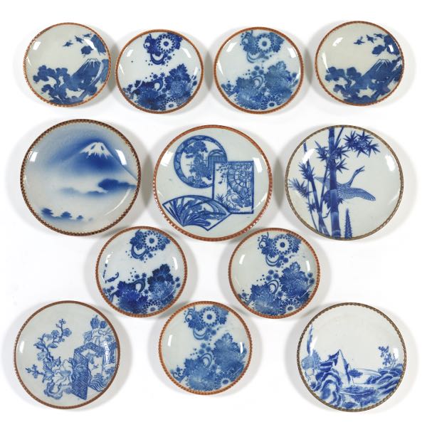 TWELVE JAPANESE TRANSFER WARE BLUE 2ae9fc