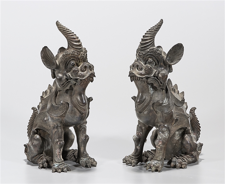 Pair of Chinese bronze qilin sculptures  2aea11