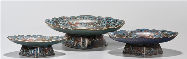 Three Chinese cloisonne footed