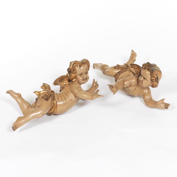 CARVED AND PAINTED WOOD CHERUBS 7 ?