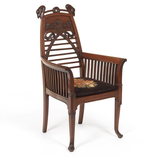 ART NOUVEAU CARVED WOOD ARMCHAIR