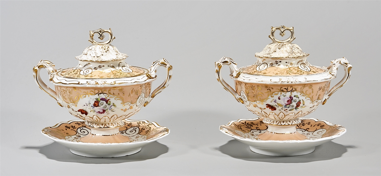 Two enameled porcelain covered serving