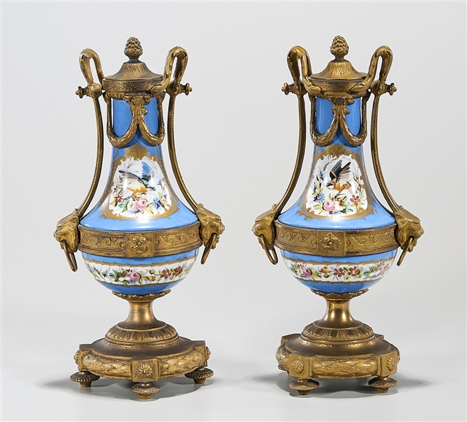 Pair of Sevres-style ormolu mounted