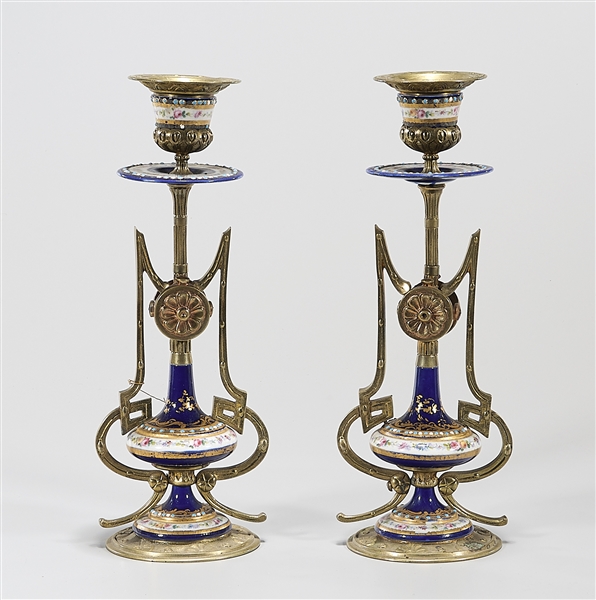 Pair of Sevres-tyle ormolu mounted