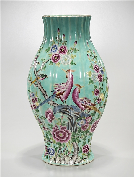 Chinese enameled porcelain vase; fluted