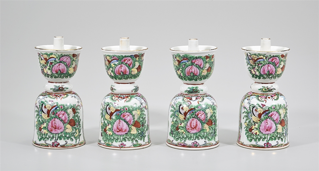 Four Chinese enameled porcelain candlesticks;