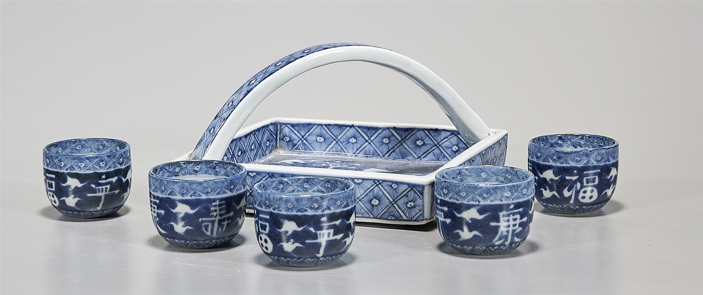 Five Japanese blue and white porcelain