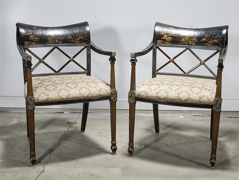 Pair of chinoiserie cushioned arm