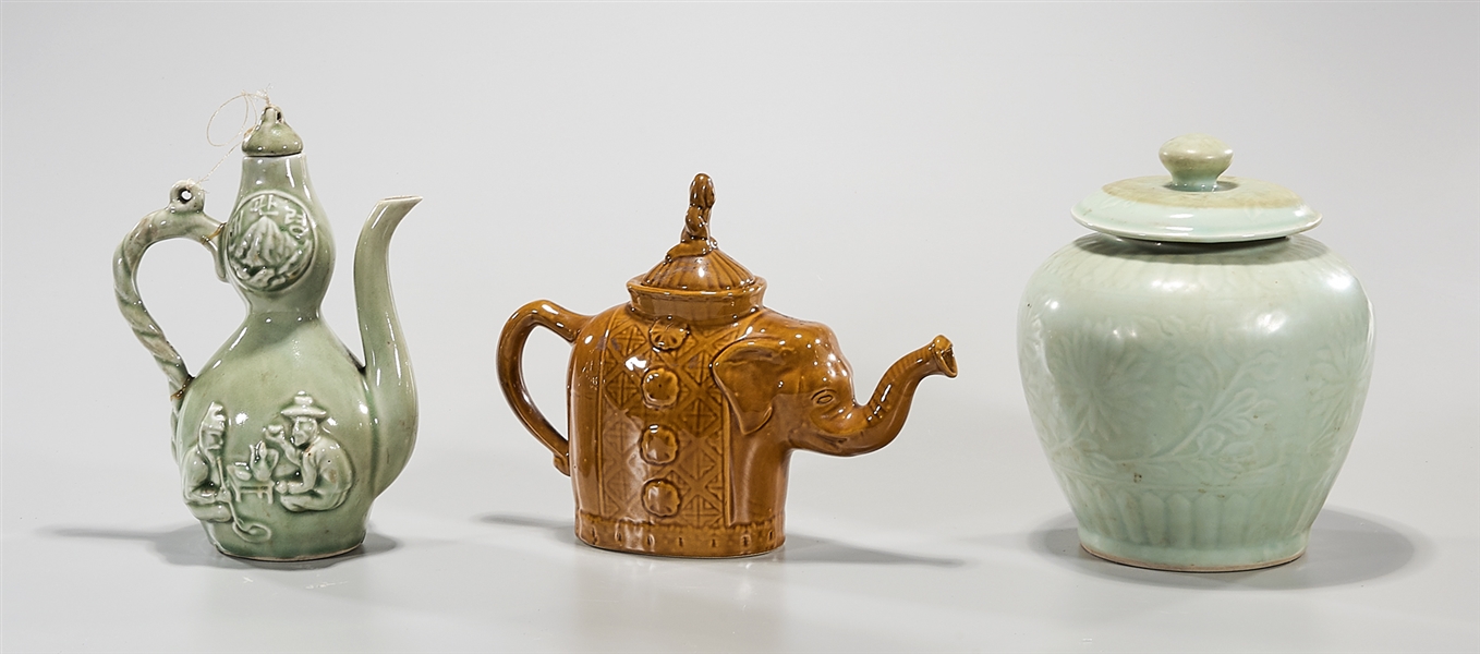 Three Chinese covered ceramics;