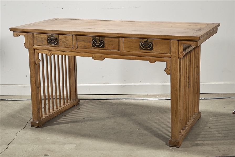 Chinese wood desk with three drawers;