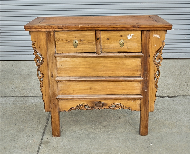 Chinese wood chest with two drawers;