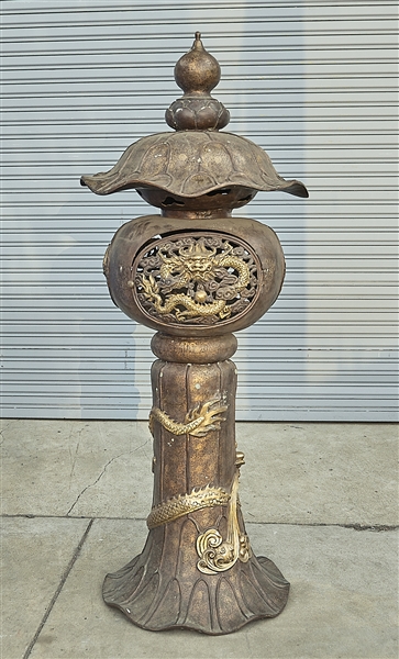 Tall Chinese bronze lantern with