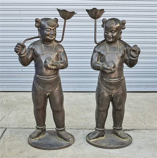 Pair of bronze child figure candle 2aecb2