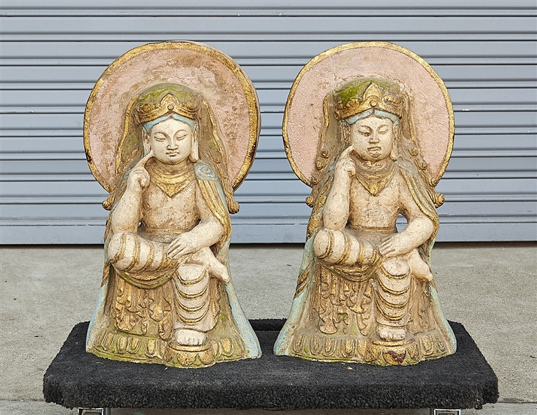 Two Chinese polychrome stone seated 2aecf1