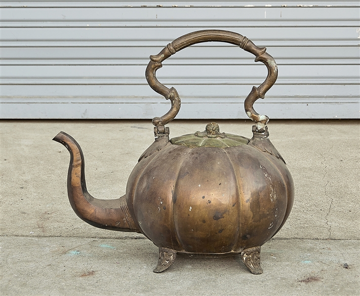 Large Chinese bronze covered teapot;