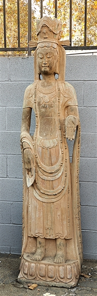 Chinese carved stone standing Guanyin;