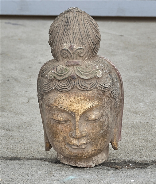 Chinese parcel-gilt carved stone head