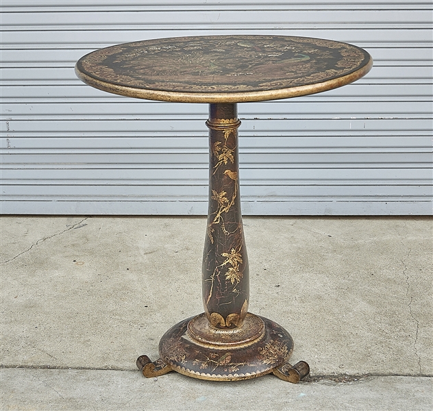 Chinese painted wood pedestal table;