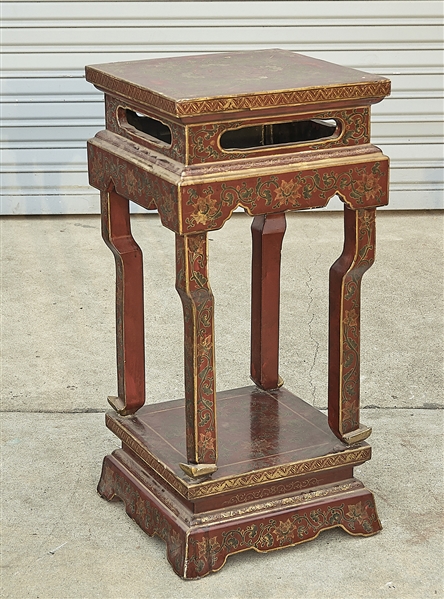 Chinese painted wood stand; gilt