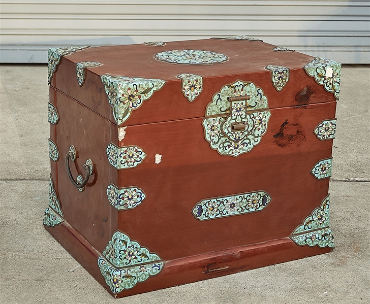 Chinese painted wood chest; with