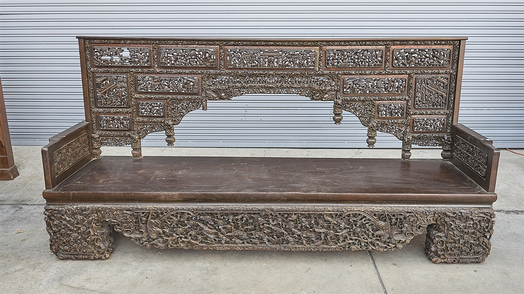 Large Chinese hard wood bench;