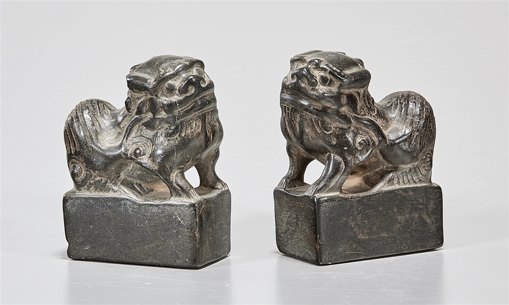 Pair of Chinese carved stone lions;
