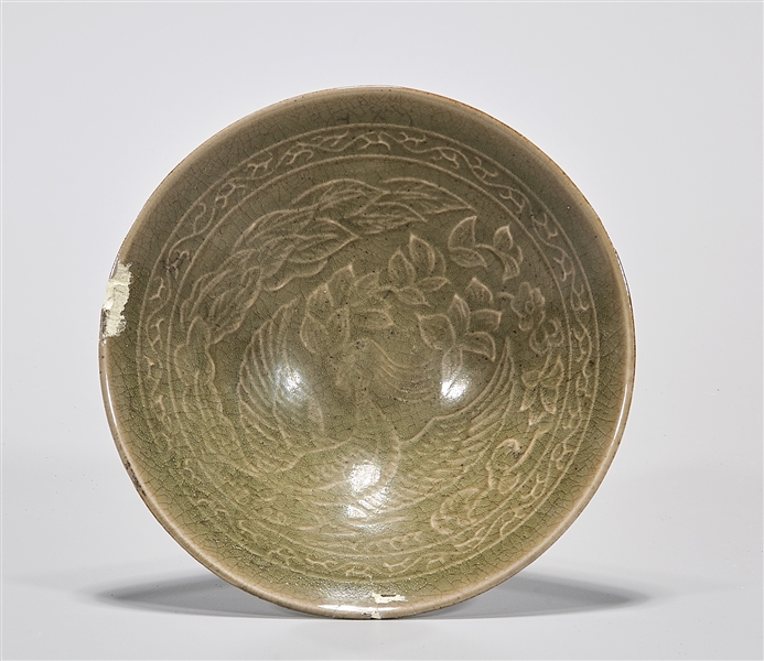 Chinese celadon glazed footed bowl;