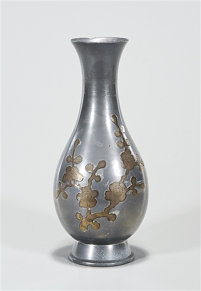 Japanese metal vase; with flower decoration;