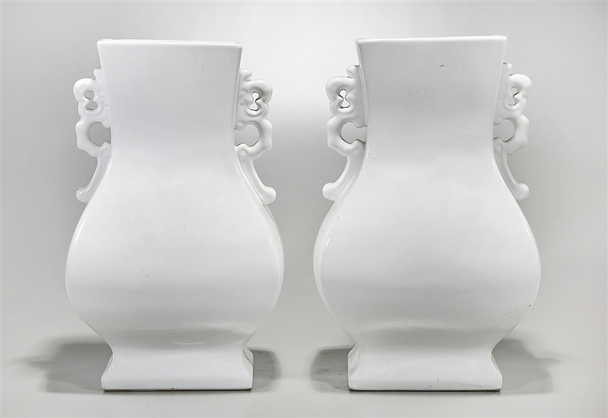 Pair of Chinese white glazed four-faceted