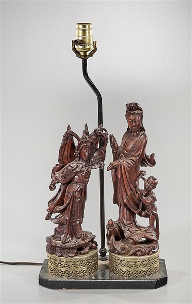 Chinese wood figural lamp; 21"