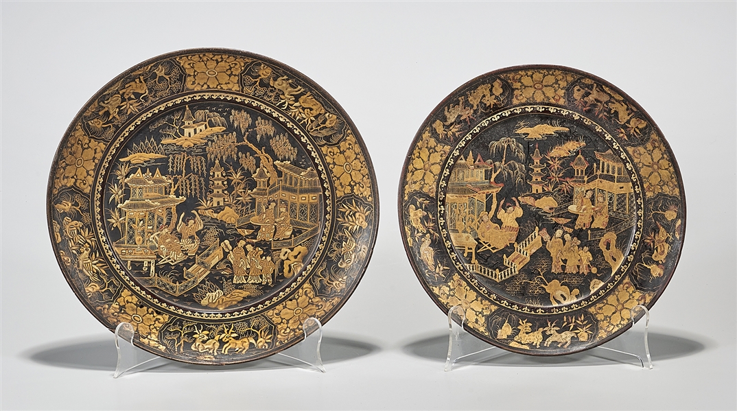 Two Chinese lacquer plates with 2aeede