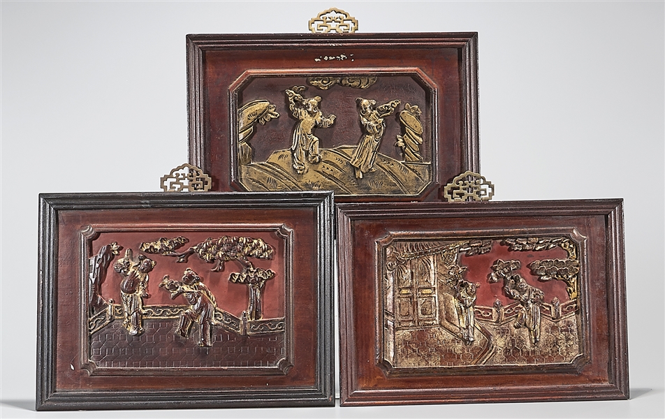 Three Chinese framed carved wood 2aef00