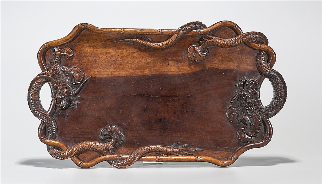 Chinese carved hard wood tray;