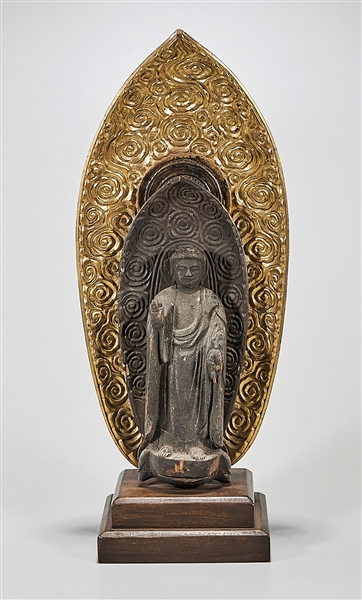 Japanese standing wood Buddha;