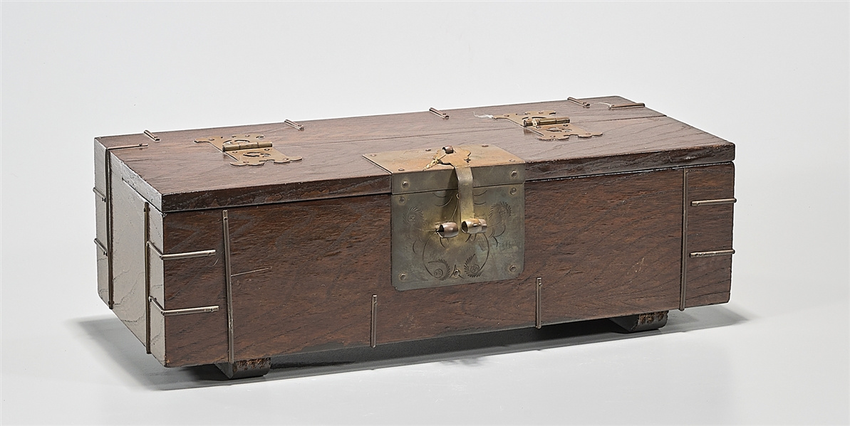 Korean wood covered box; with metal