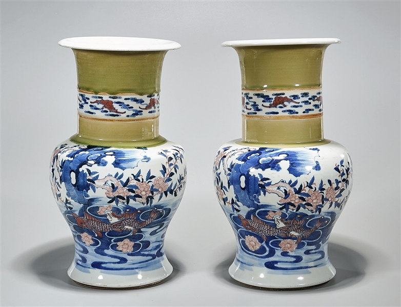 Pair of Chinese blue, red and white