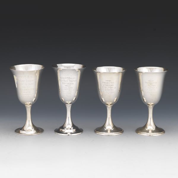 FOUR STERLING SILVER GOBLETS ranging 2aefdf
