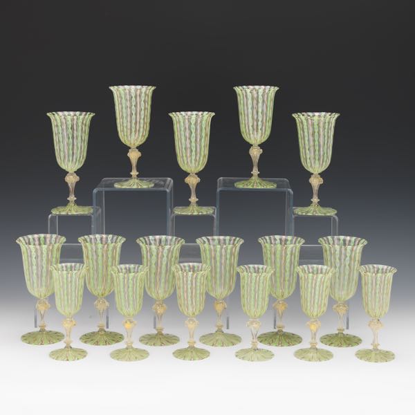 VENETIAN MURANO WINE GLASSES, SET OF