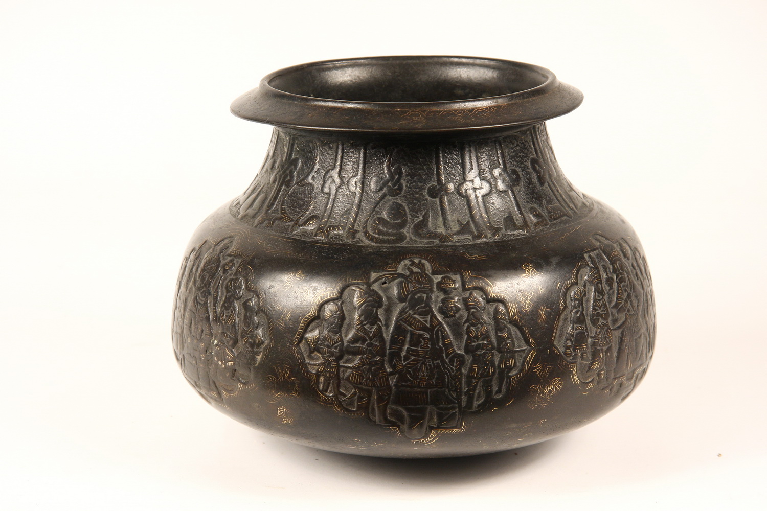 EARLY MIDDLE EASTERN BRONZE & GOLD POT