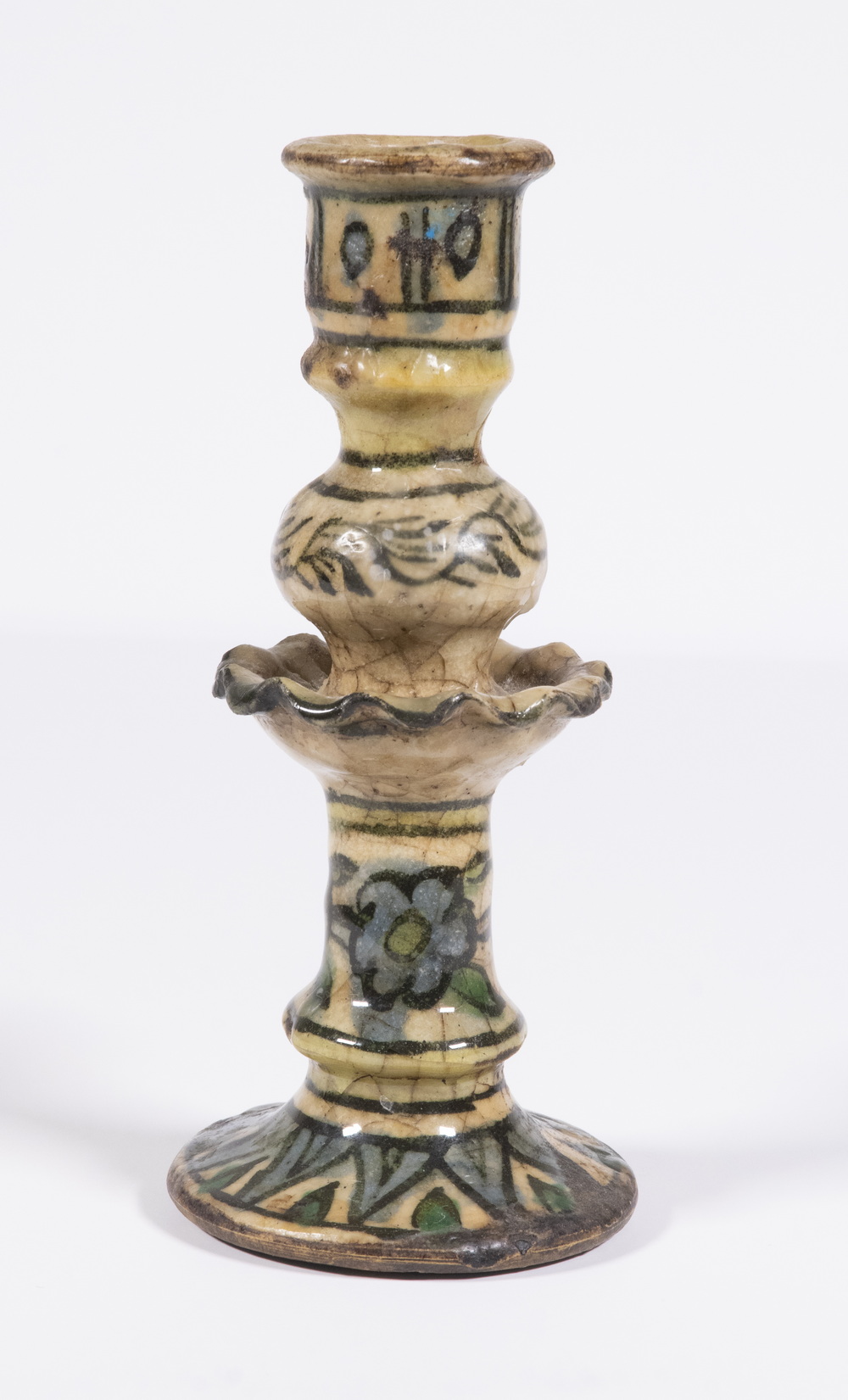 PERSIAN QAJAR TIN GLAZED CANDLESTICK 2b17fa