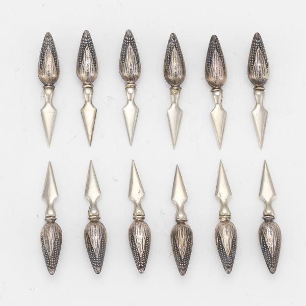 TWELVE STERLING SILVER CORN SKEWERS