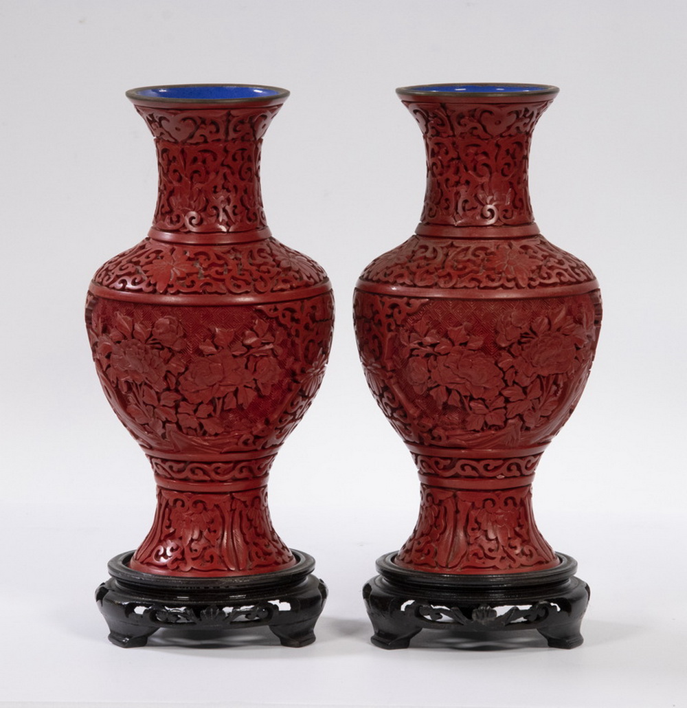 PR CINNABAR VASES Pair of Chinese 2b1884