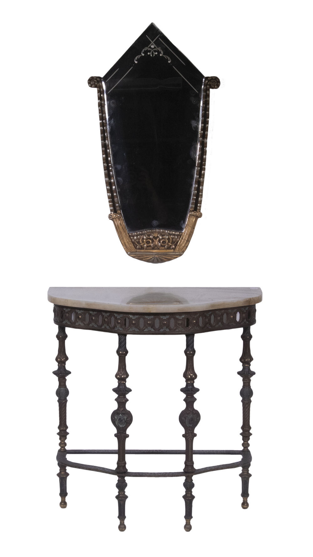 GILDED IRON DEMILUNE ONYX TOP TABLE 2b1a6b