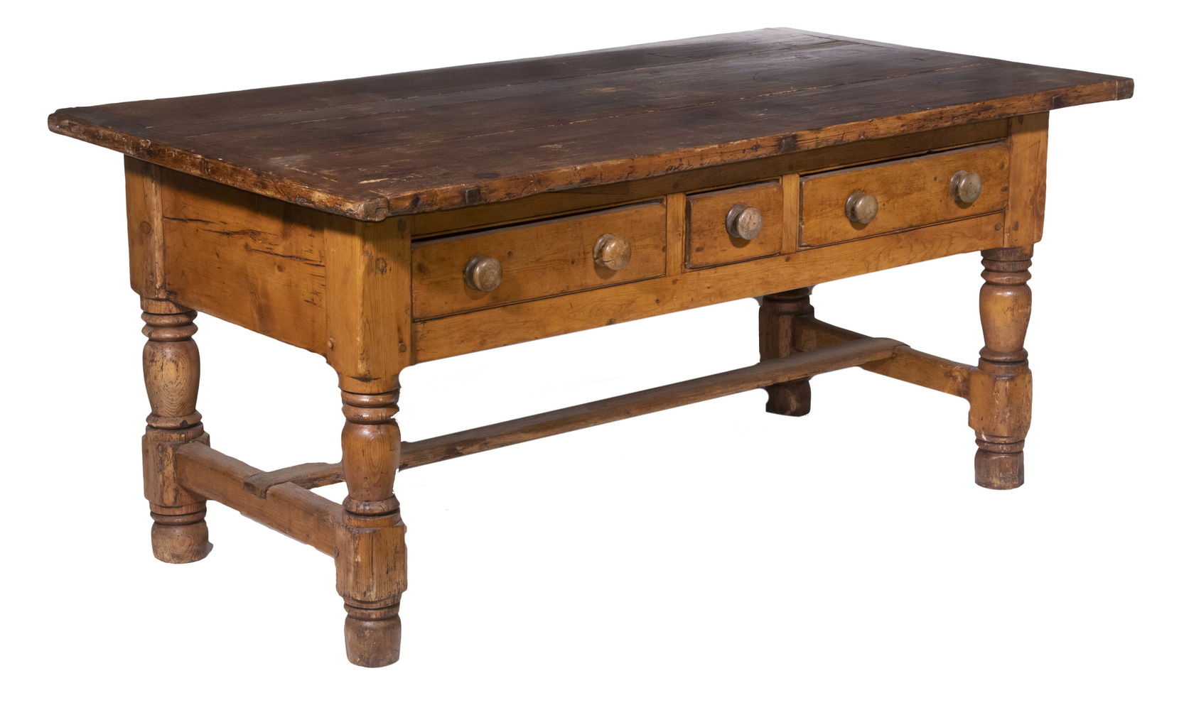 EARLY PINE WORK TABLE 18th c. Heavy