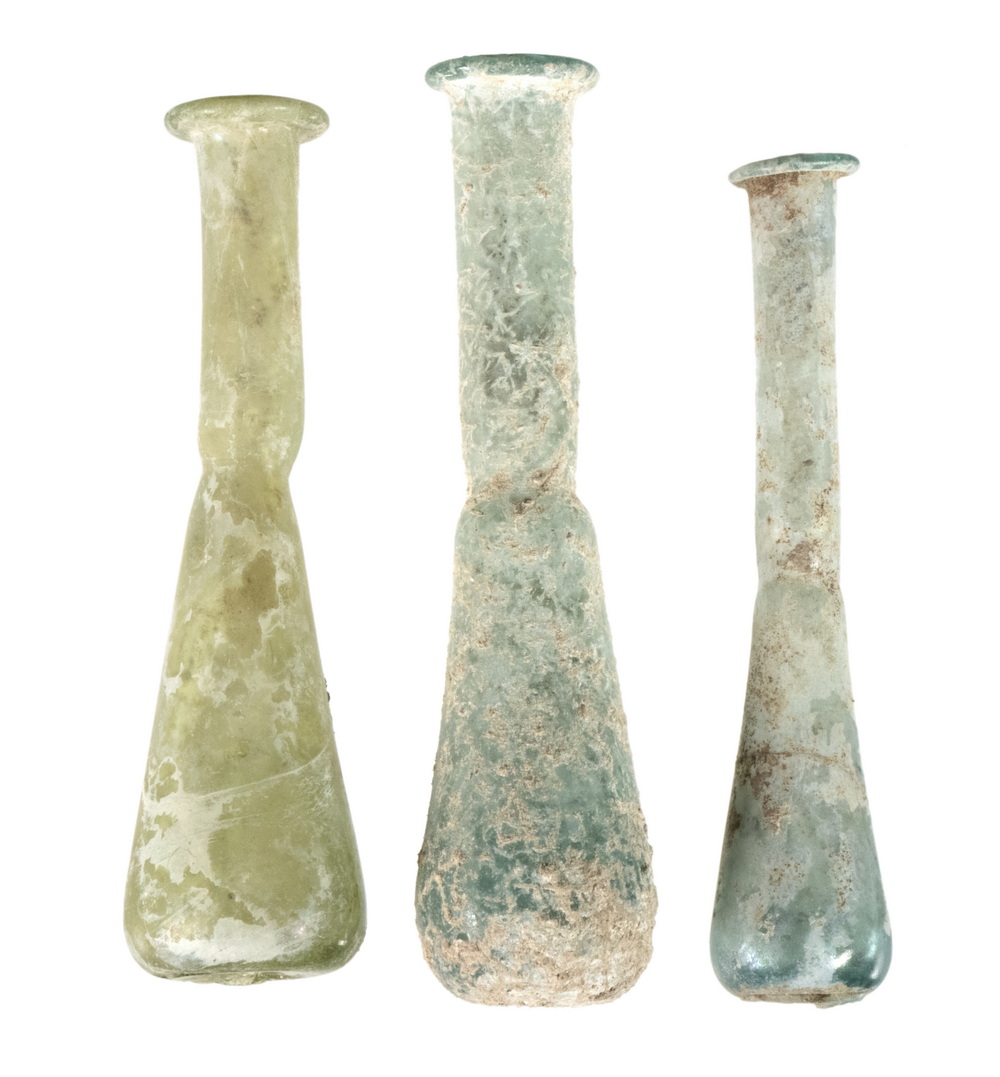 (3) ANCIENT ROMAN GLASS BOTTLES