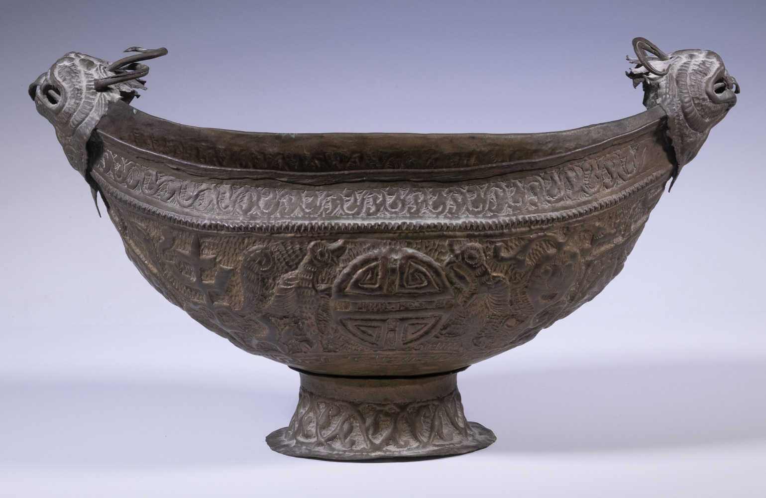KASHMIRI COPPER REPOUSSE FOOTED BOWL